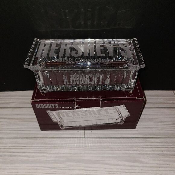 Hershey's Candy Bar Dish w/Lid Godinger Dublin Clear Lead Crystal - Picture 1 of 10